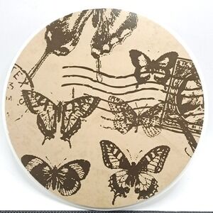 Elements Butterfly Round Wall Plaque NEW Postmark 9" Tan Brown Cottagecore Decor